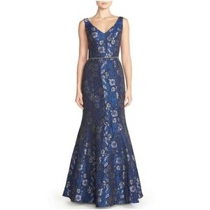 JS Collections Embellished Jacquard Mermaid Gown Midnight Blue size 10